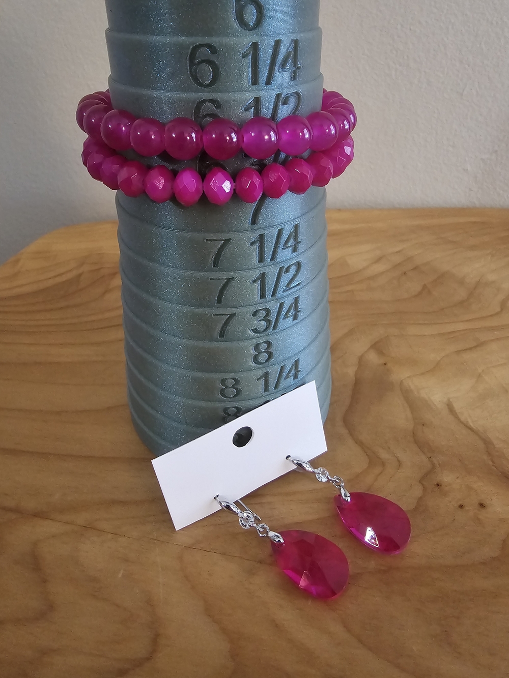 Bold Fuchsia Teardrop Earrings and Beaded Bracelet Set - Picture 5 of 5